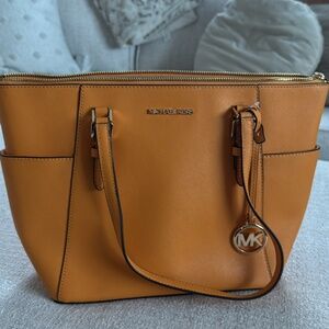 Michael Kors Charlotte Large Top Zip Leather Tote Golden Rod Yellow